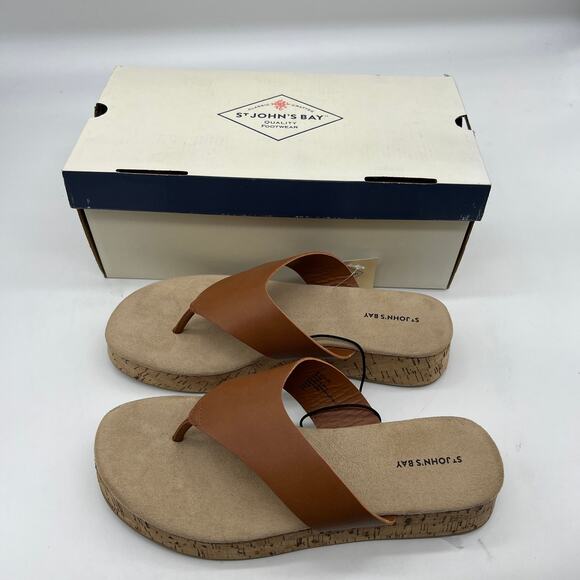 St. John's Bay Womens Salden Flip-Flops Brown Cognac Size 9M - Picture 1 of 10